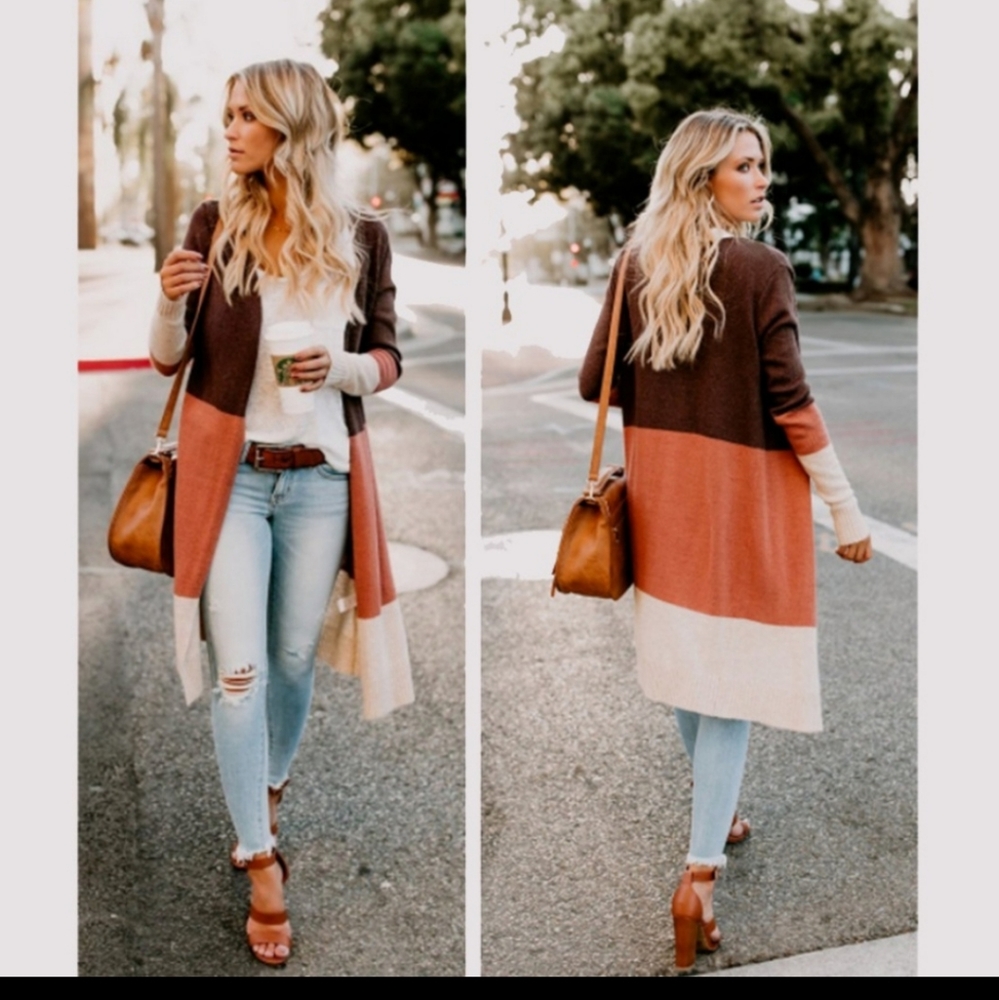 Long Color-Block Lightweight Fall cardigan NWOT